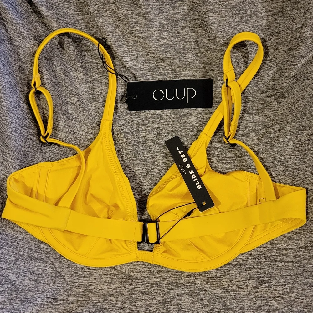 NWT CUUP The Plunge Swim Top Bikini Yellow Bamboo Slide & Set Size 2